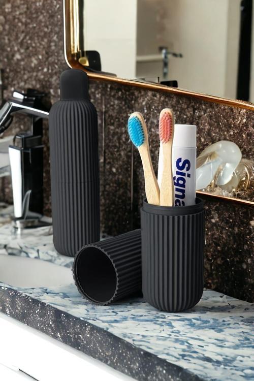 Siyah Seyahat Tipi Aksesuar Taşıma Ve Saklama Kabı, Diş Fırçası, Gözlük Kutusu