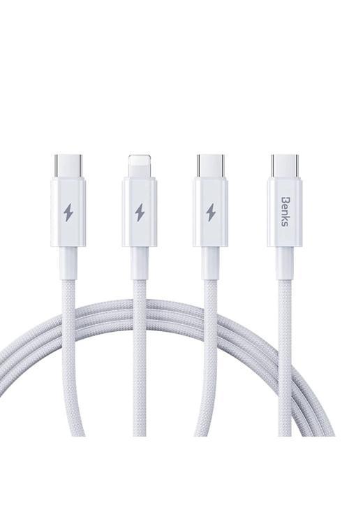 İphone Pd Şarj Kablo D46 Type-C To Type-C & Type-C & Lightning Pd3.0 Örgülü 100W 1.2 Metre