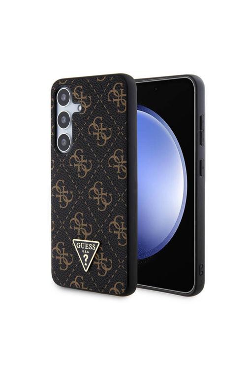 Galaxy S24 Plus Uyumlu Kılıf Lisanslı Pu Üçgen Logo 4G Desenli Kapak Siyah