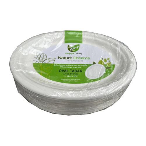Nature Ekolojik Karton Kağıt Tek Kullanımlık Oval Tabak - 20x26 Cm. - 25 Adetlik 1 Paket