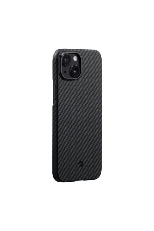 İphone 14 Kılıf Magsafe Uyumlu 1500D Karbon Pitaka Ultra-Slim Classic Black-Grey Twill Siyah-Gri