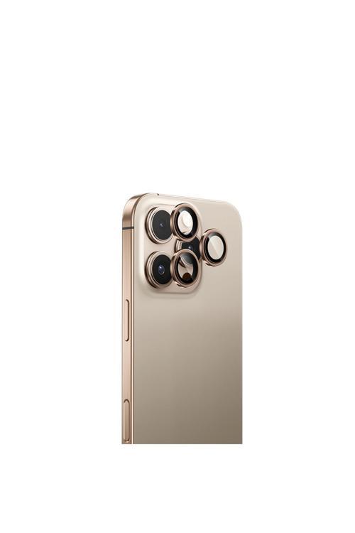 İphone 16 Pro Max Uyumlu Safir Kamera Lens Koruyucu Dr Serisi Titanyum-Gold