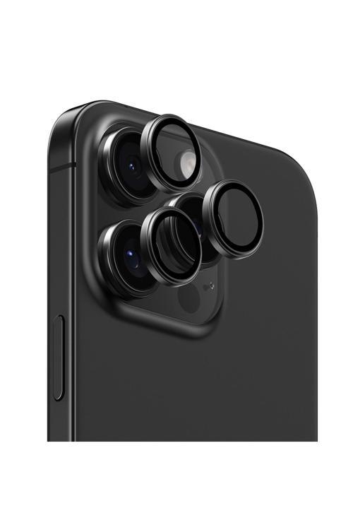 İphone 16 Pro Uyumlu Parlama Önleyici Glass Warrior Metal Kamera Lens Koruyucu Titanyum-Gri