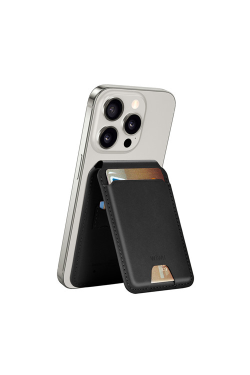 Findmy Özellikli Magnetik Standlı Kartlık Mw-005 Qi Kablosuz Şarj Uyumlu Mag Wallet Siyah