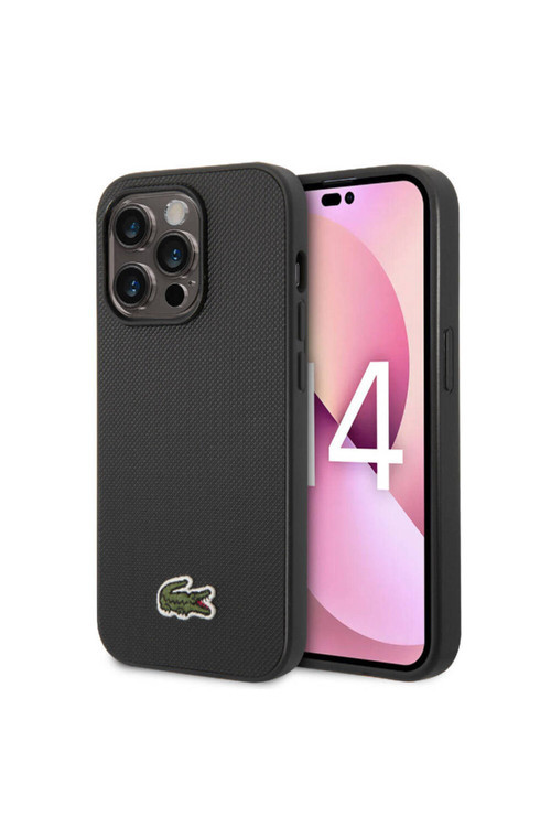 İphone 14 Pro Max Kılıf Lisanslı Pu Pike Desenli İkonik Timsah Dokuma Logolu Siyah