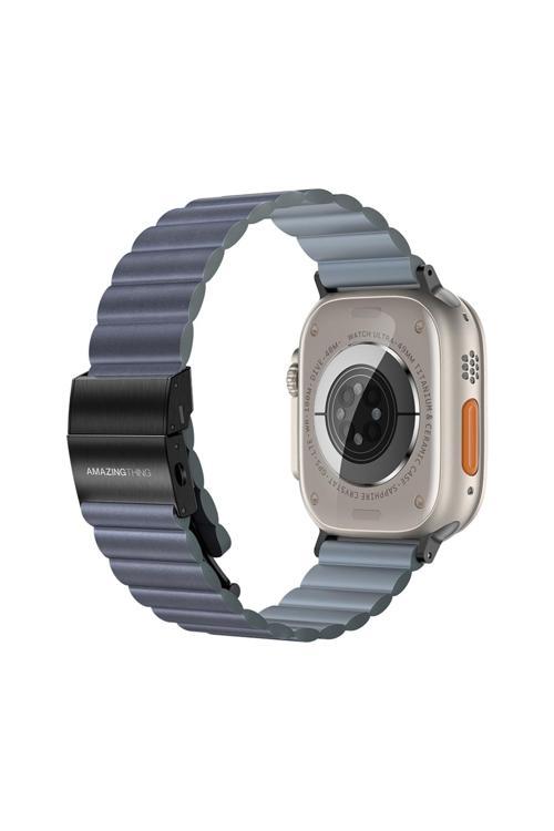 Apple Watch Serisi 38/40/41/42/44/45/49Mm Uyumlu Amazing Thing Glamour Sense Deri Kordon Mavi