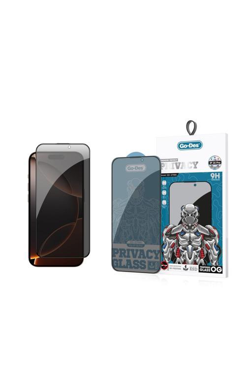 İphone 16 Pro Uyumlu Go Des 9D Full Cover Privacy Temperli Cam Ekran Koruyucu