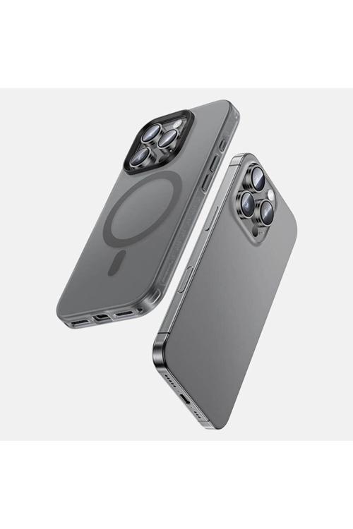 İphone 16 Pro Max Uyumlu Kılıf Magsafe Şarj Özellikli Lucid Armor Kapak Titanyum - Gri