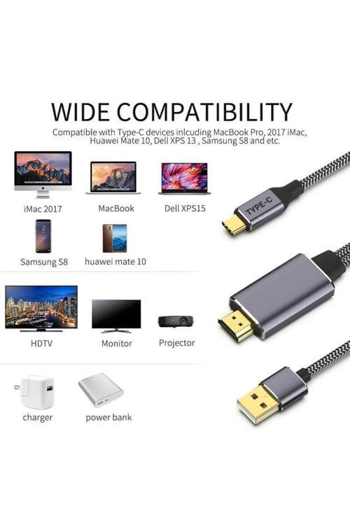 Qg-Ua12 2 In 1 Type-C To Hdmı 4K Kablo Pd 60W Güç Görüntü Aktarım Kablosu
