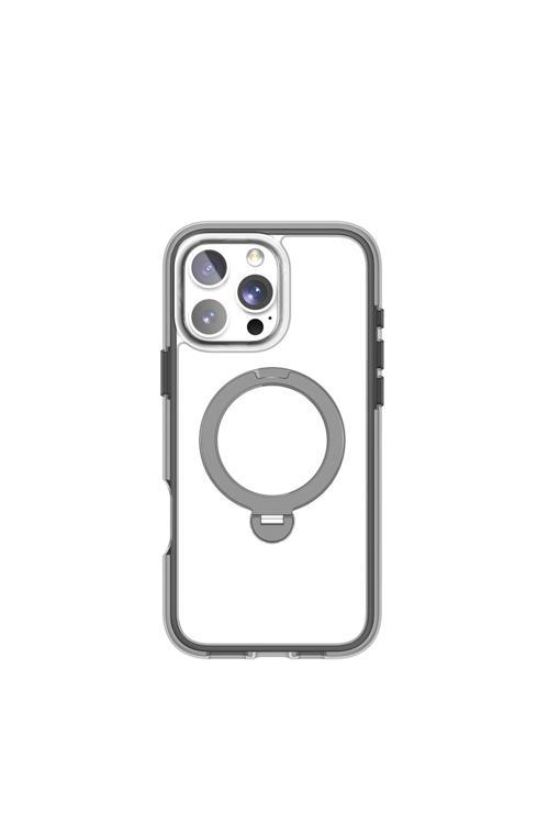 İphone 16 Pro Max Kılıf Magsafe Uyumlu Airjoy Serisi 360 Dönebilen Standlı Kapak Siyah - Gri