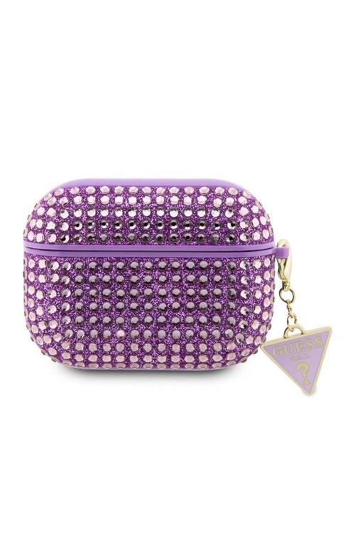 Airpods Pro 2 Uyumlu Kılıf Lisanslı Parıltılı Taş Kaplamalı Üçgen Logo Süs Zincirli Mor