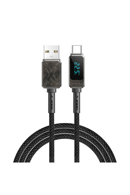 Led Dijital Göstergeli Type-C Usb Kablo Wi-C038 Titan Serisi 6A 66W Şarj Ve Data Kablo Siyah