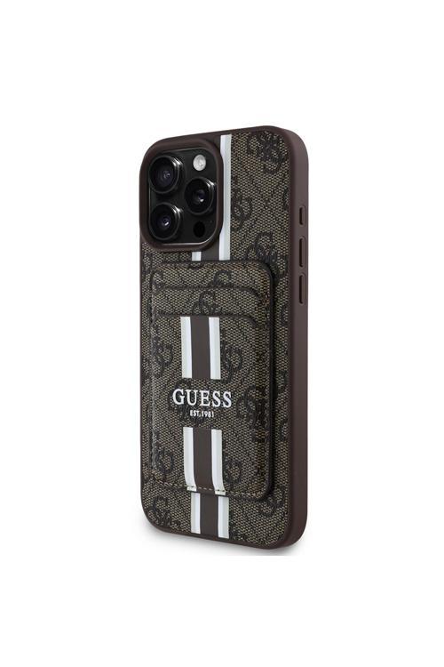 İphone 16 Pro Max Kılıf Lisanslı Magsafe Özellikli 4G Desenli Çizgili Kartlıklı Kahverengi