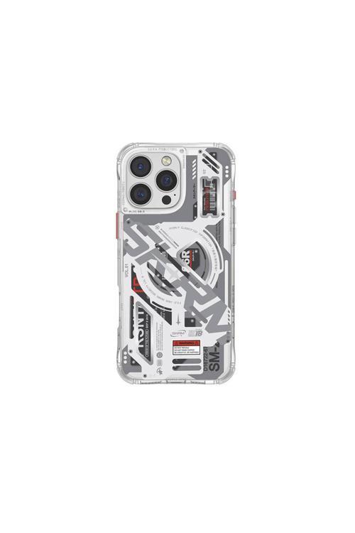 İphone 16 Pro Uyumlu Kılıf Magsafe Şarj Özellikli Katmanlı Makine Temalı Ekho Kapak Şeffaf