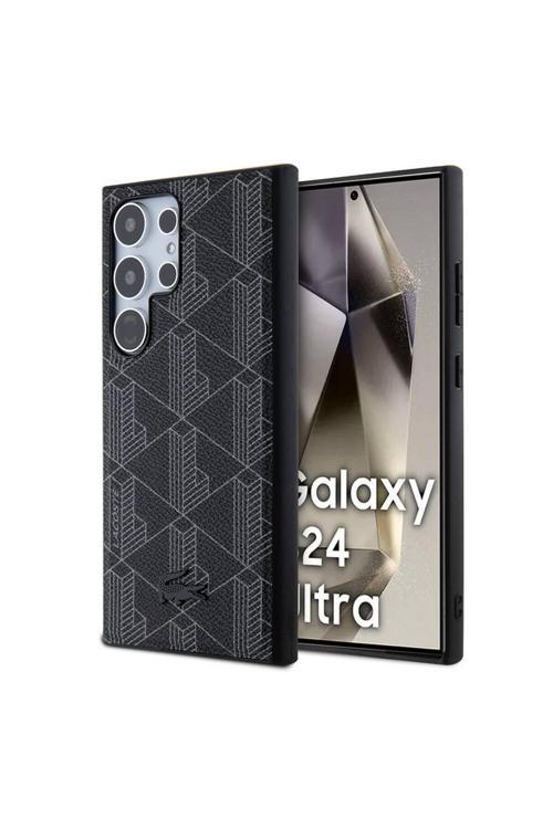 Galaxy S24 Ultra Kılıf Lisanslı Magsafe Özellikli Pu Deri Görünümlü Monogram Desenli Siyah
