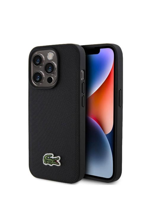 İphone 15 Pro Max Kılıf Lisanslı Pu Pike Desenli İkonik Timsah Dokuma Logolu Siyah