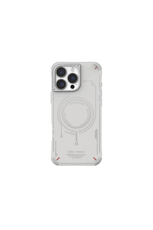 İphone 16 Pro Uyumlu Kılıf Magsafe Özellikli Metal Kamera Çerçeveli Mecha Serisi Açık Gri