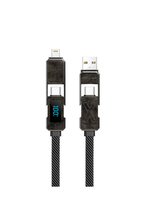 Çoklu Şarj Kablosu Wi-C039 Titan Serisi Usb&Type-C&Lightning Led Dijital Göstergeli 1.5M Siyah