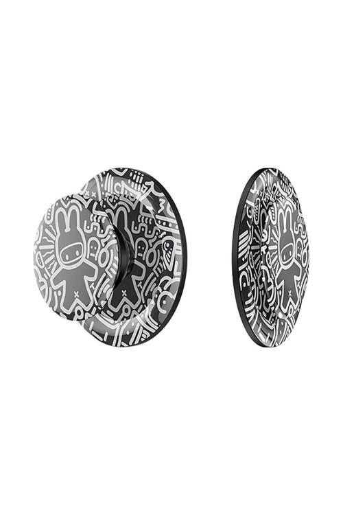 Magnetik Pop Soket Telefon Standı Black And White Bunny Tasarımlı