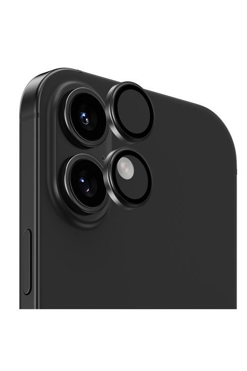 İphone 16 Plus Uyumlu Parlama Önleyici Glass Warrior Metal Kamera Lens Koruyucu Koyu Gri