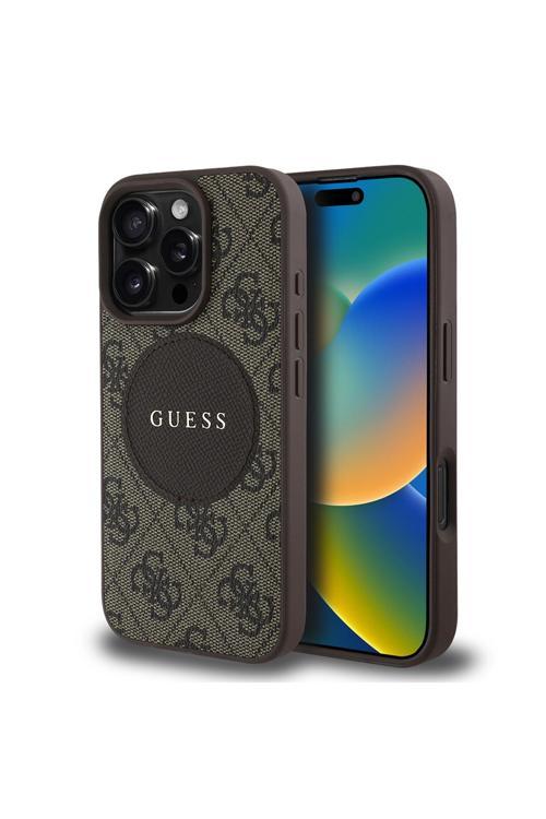 İphone 16 Pro Kılıf Lisanslı Magsafe Şarj Özellikli 4G Desenli Circle Classic Kahverengi