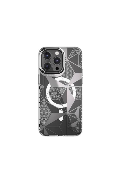 İphone 15 Pro Max Uyumlu Kılıf Magsafeli Çift Imd Baskılı Lisanslı Switcheasy Artist-M Asanoha Gri
