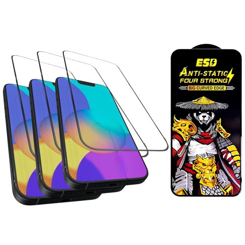 iPhone 15 Pro Max Uyumlu Toz Geçirmez Kavisli Kenar 9D Full Ekran Koruyucu Cam x3