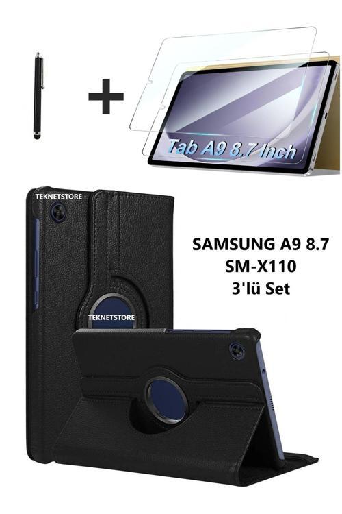 Samsung Galaxy Tab A9 8.7 Inç Tablet Uyumlu 360 Döner Pu Deri Kılıf Seti Sm-x110