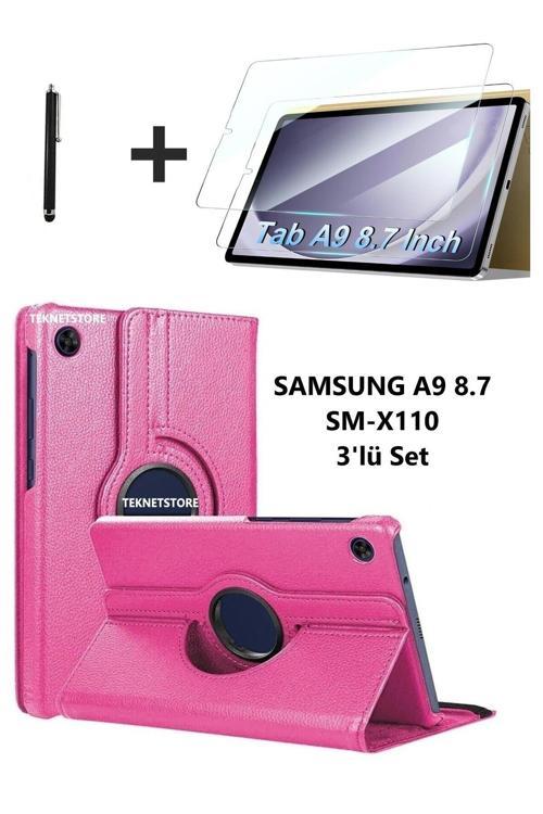 Samsung Galaxy Tab A9 8.7 Inç Tablet Uyumlu 360 Döner Pu Deri Kılıf Seti Sm-x110
