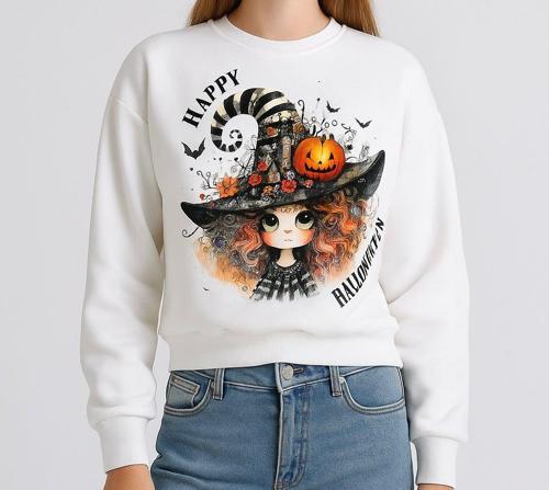 Kız Çocuk Halloween Baskılı Üç İplik Kumaş Sweatshirt