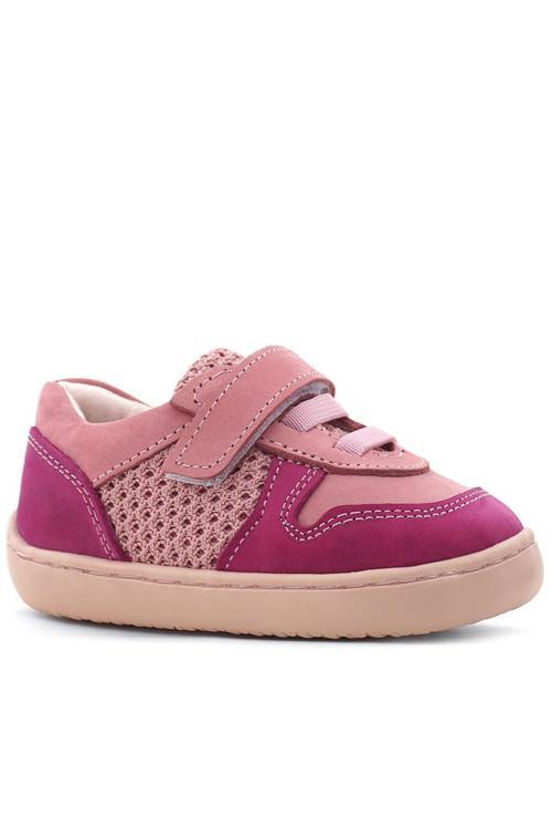 Bob Hakiki Deri Pembe Barefoot Cırtlı Lastikli Bebek Sneaker Ayakkabı