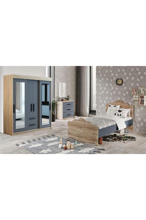 Izmir Çocuk Odası Takımı Tamamı Mdf Antrasit Ve Flora Aynalı
