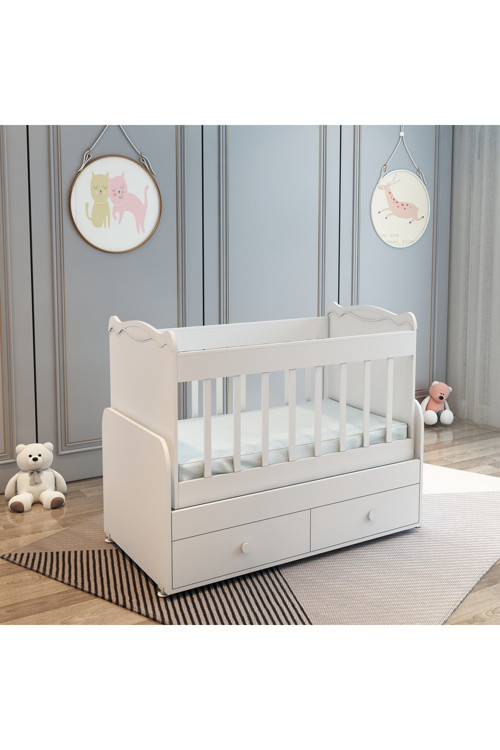 Sallanır 2 Çekmeceli Beşik 60X120 Beyaz