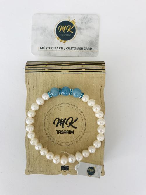 GERÇEK İNCİ GERÇEK MAVİ KUVARS TAŞI BİLEKLİK MKT43001