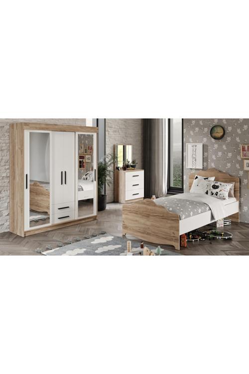 Ildır Çocuk Odası Takımı 3 Parça Tamamı Mdf Flora Beyaz Aynalı