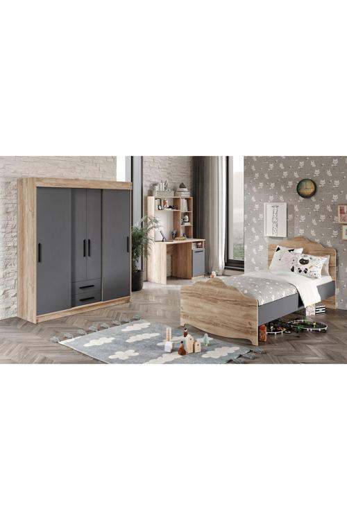 İzmir Cocuk Odası Takımı Tamamı Mdf Flora Ve Antrasit