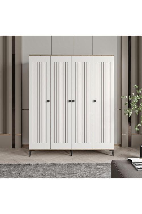 Arya 4 Kapaklı  Gardrop Tamamı Mdf( Atlas Çam Beyaz )