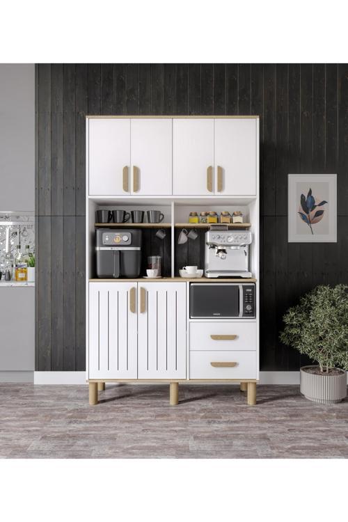 Sirius Kahve Köşesi 6 Kapaklı 2 Çekmeceli Ve Çok Amaçlı Dolap Tamamı Mdf Beyaz Flora