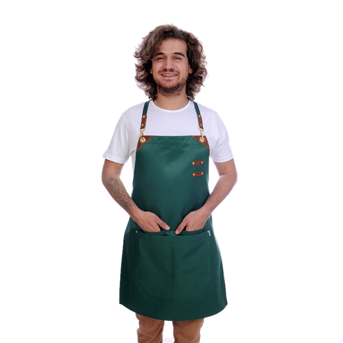 Deri Takviyeli Boydan Önlük Yeşil-Kahve Derili