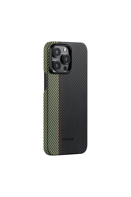 İphone 15 Pro Kılıf Magsafe Uyumlu 600D Karbon Fiber Pitaka Tactile Woven Orchestra Siyah-Yeşil