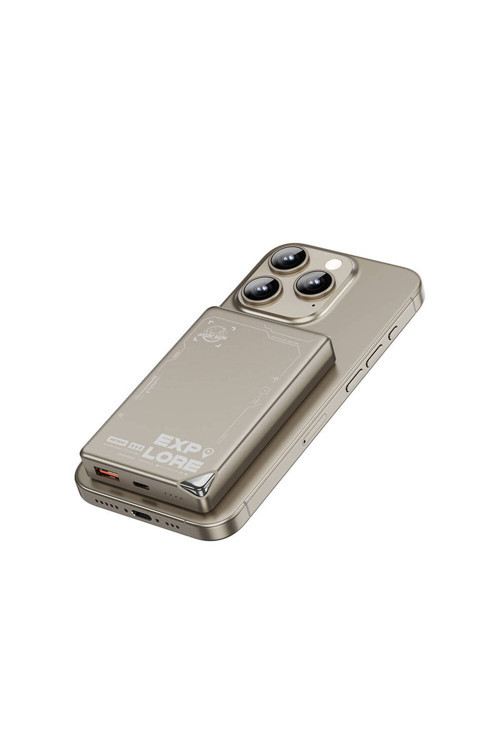 Kablosuz Magsafe Powerbank Wi-P020 Ultra-Thin Explore Serisi Led Göstergeli 15W 10000Mah Gold