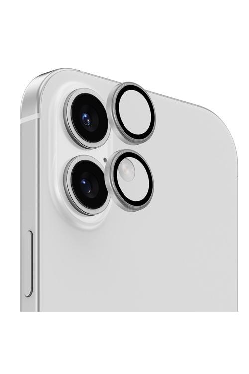 İphone 16 Plus Uyumlu Parlama Önleyici Glass Warrior Metal Kamera Lens Koruyucu Titanyum-Gümüş
