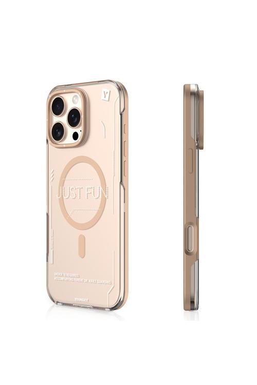 İphone 16 Pro Max Kılıf Magsafe Uyumlu Çıkarılabilir Arka Yüzeyli Youngkit Mecha Kapak Desert Gold