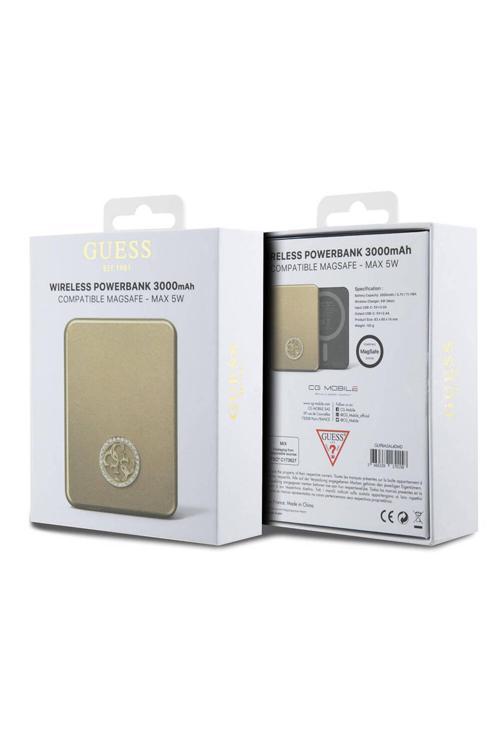 Lisanslı Magsafe Şarj Özellikli Taşlı 4G Logolu Powerbank 3000Mah 5W Gold