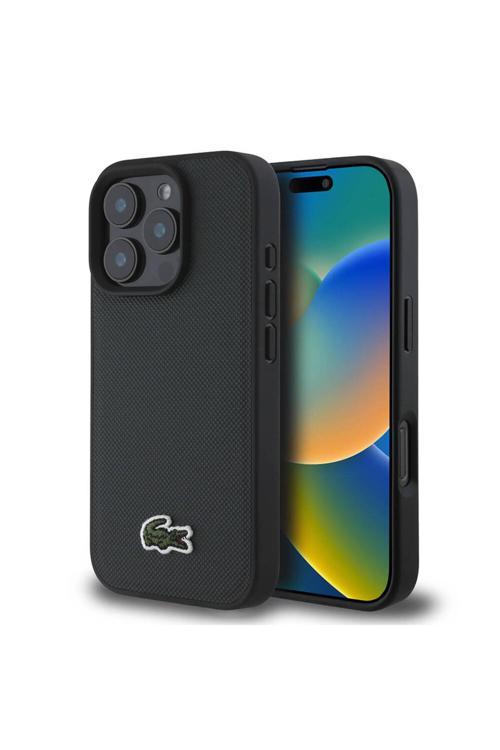 İphone 16 Pro Uyumlu Kılıf Lisanslı Pu Pike Desenli İkonik Timsah Dokuma Logolu Koyu Yeşil