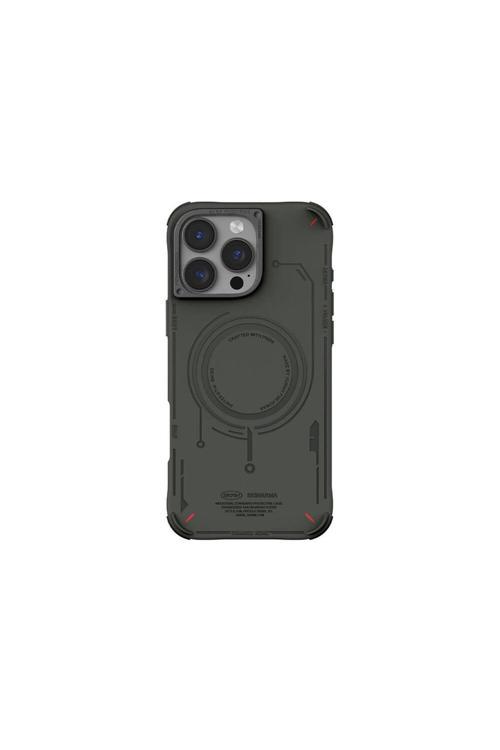 İphone 16 Pro Uyumlu Kılıf Magsafe Şarj Özellikli Metal Kamera Çerçeveli Mecha Serisi Olive