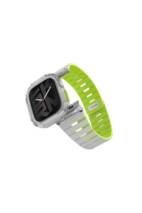 Watch 10 Serisi 42Mm Skinarma Nightglow Atom Tpu Kasa Koruyucu Ve Gemini Silikon Kordon Gri-Yeşil