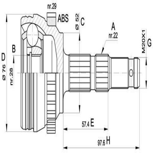 AKS KAFASI DIŞ Combo 1.3 16v CDTi 2005-2012 M/AT A:22 C:52 B:28 H:97,6 L:54,1