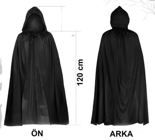 Siyah Uzun Pelerin 120 Cm Kapüşonlu – Cosplay Ve Parti Kostümü