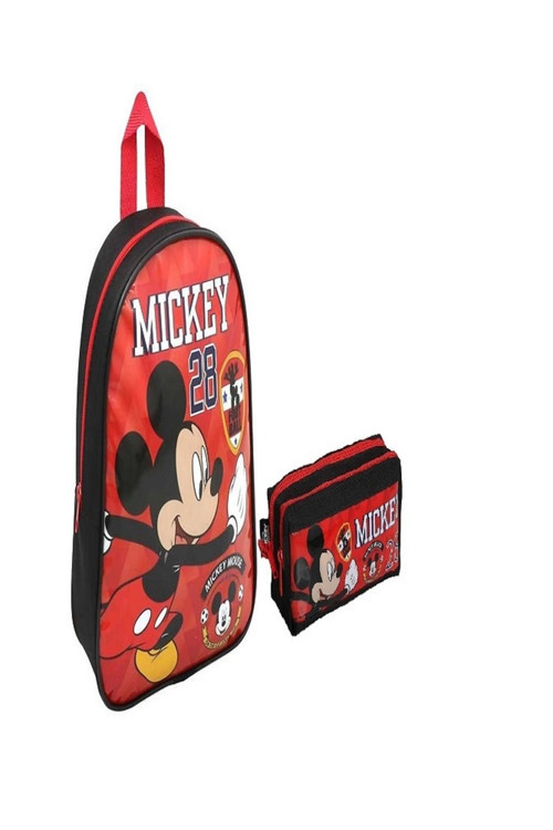 Mickey Mouse Anaokulu Çantası Ve Iki Gözlü Kalem Çantası Kırmızı